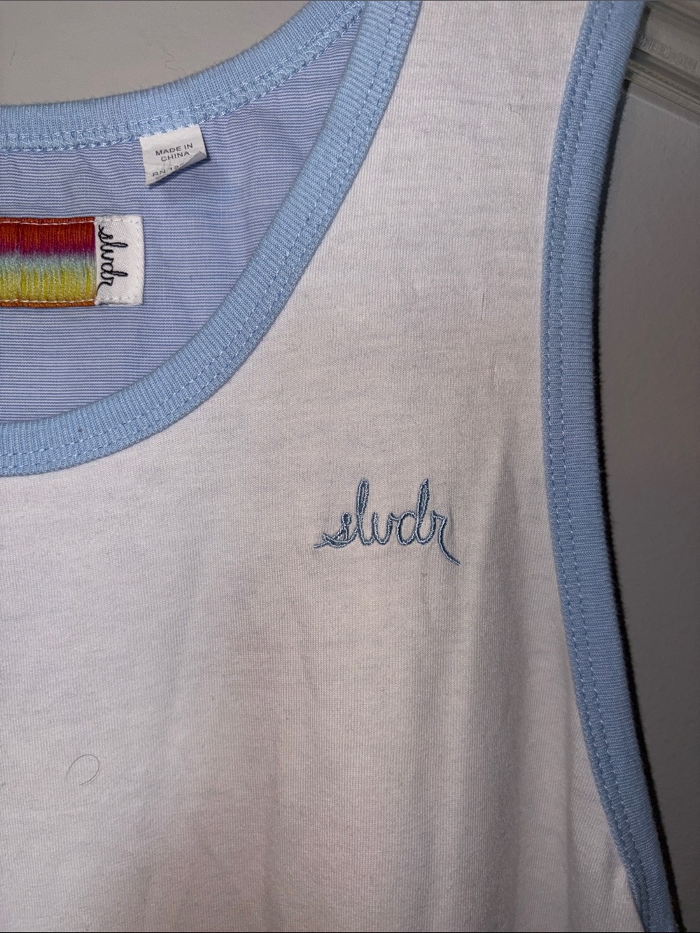 Women’s Light Blue-Trim White Tank Top Medium - Picture 3 of 6